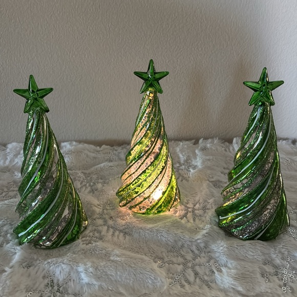 S/3 Illuminated Candy Cane Mercury Glass Trees by Valerie - Picture 3 of 8